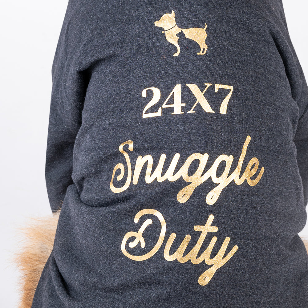 HUFT 24x7 Snuggle Duty Foil Print Pet Sweatshirt - Grey Melange - Heads Up For Tails