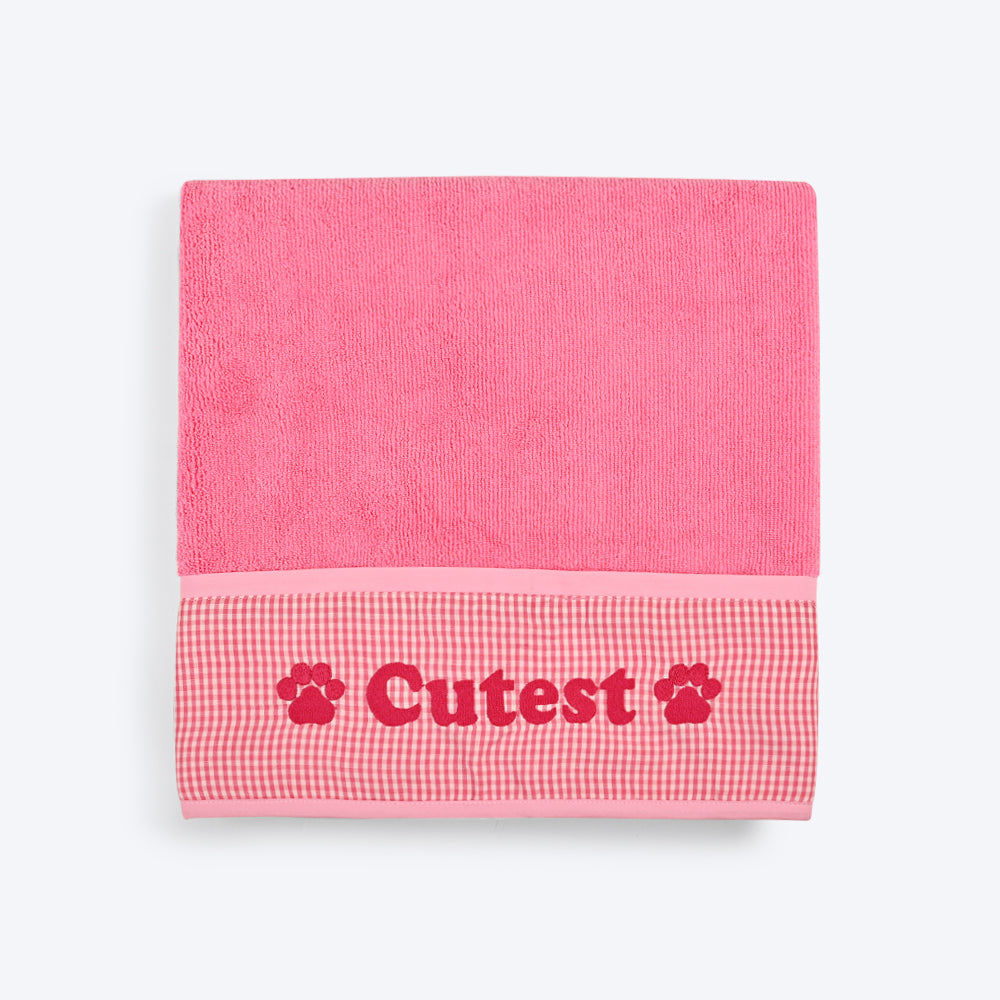 HUFT Cutest Microfiber Towel For Puppy & Kitten - Light Pink - Heads Up For Tails