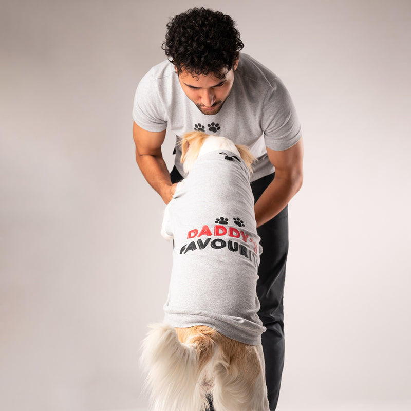 HUFT Twinning - Daddy's Favourite T-Shirt For Dogs - Grey with Black & Red Print - Heads Up For Tails