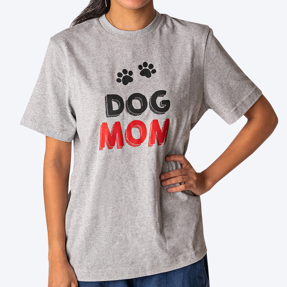 HUFT Twinning - Dog Mom T-Shirt For Humans - Grey with Black & Red Print - Heads Up For Tails