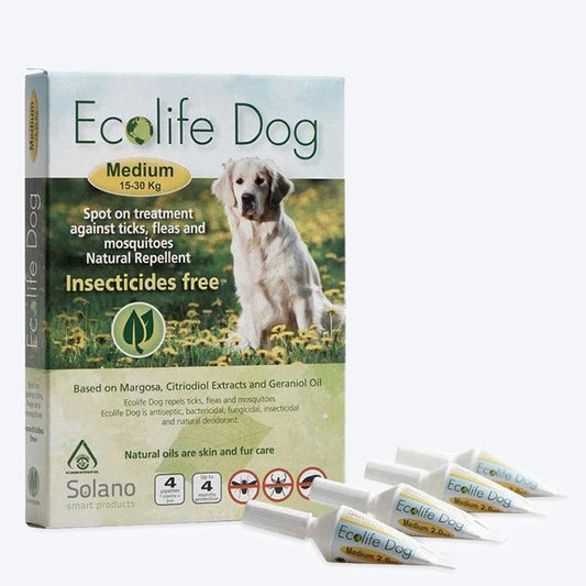 Ecolife Dog Spot On - Tick and Flea Solution for Medium Dogs (15 to 30 kg) - Heads Up For Tails