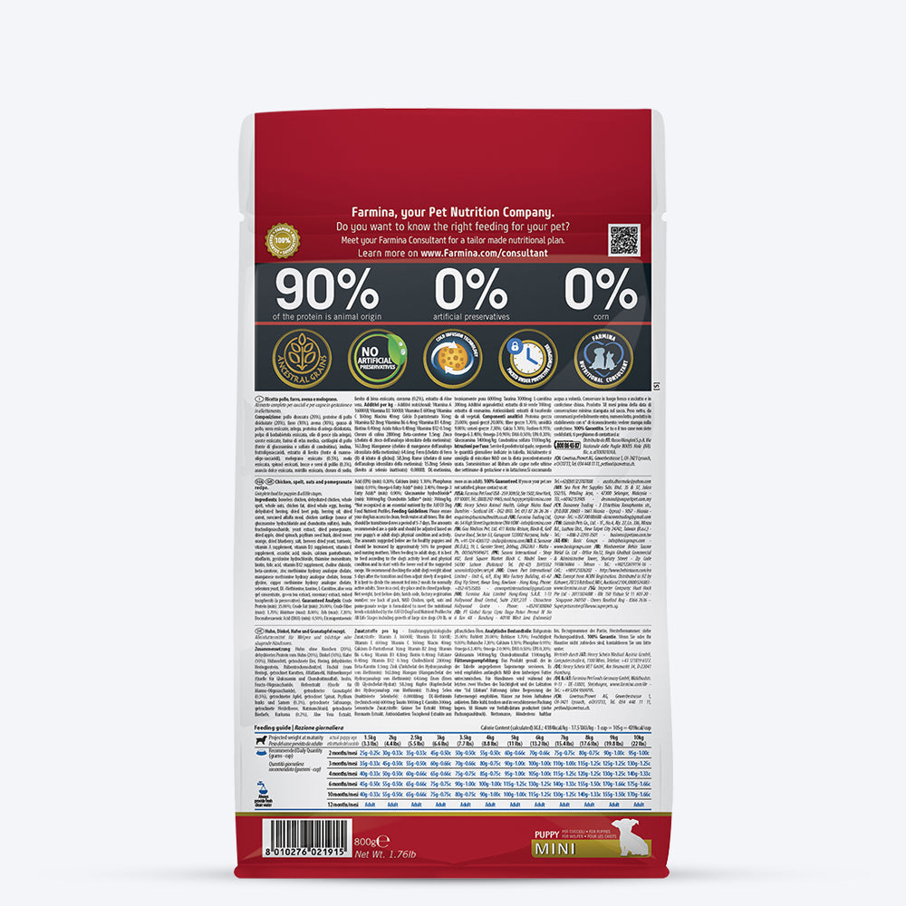 Farmina N&D Low Grain Mini Breed Dry Puppy Food - Chicken & Pomegranate - Heads Up For Tails