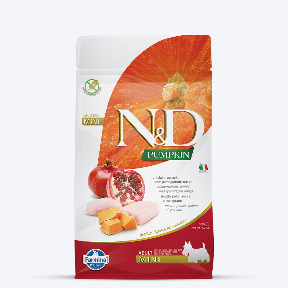 Farmina N&D Pumpkin Chicken & Pomegranate Grain Free Mini Breed Adult Dry Dog Food - Heads Up For Tails