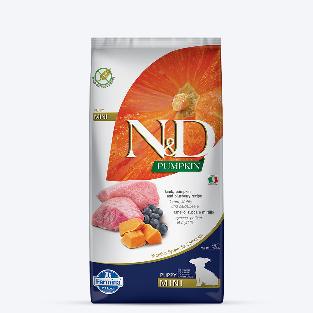 Farmina N&D Pumpkin Lamb & Blueberry Grain Free Mini Breed Dry Puppy Food - Heads Up For Tails