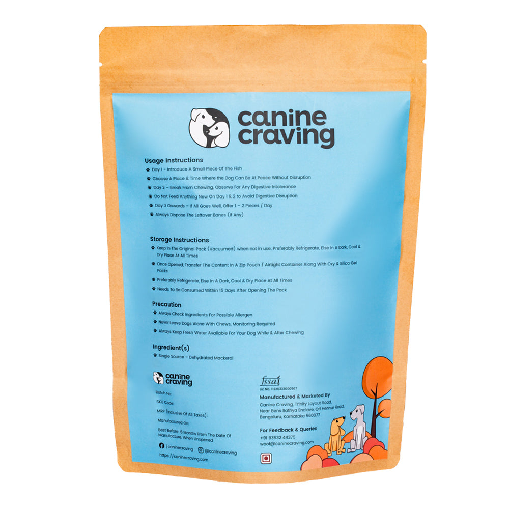 Canine Craving Dehydrated Fish Mackerel Dog Treat - 60g - Heads Up For Tails