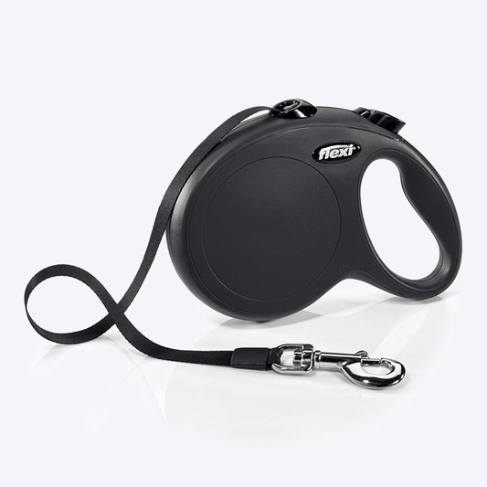 Flexi New Classic Retractable Dog Leash Tape 5m (Black ) - Heads Up For Tails