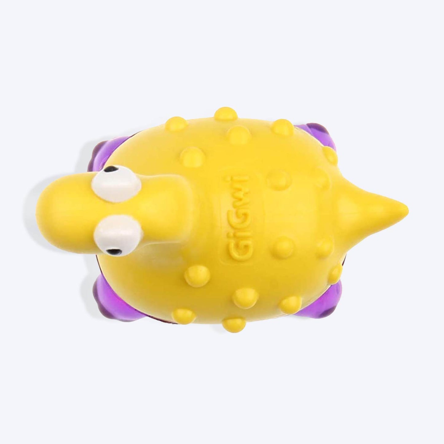 GiGwi Suppa Puppa Dog Squeaker Toy - Dino - Yellow/Purple - Heads Up For Tails