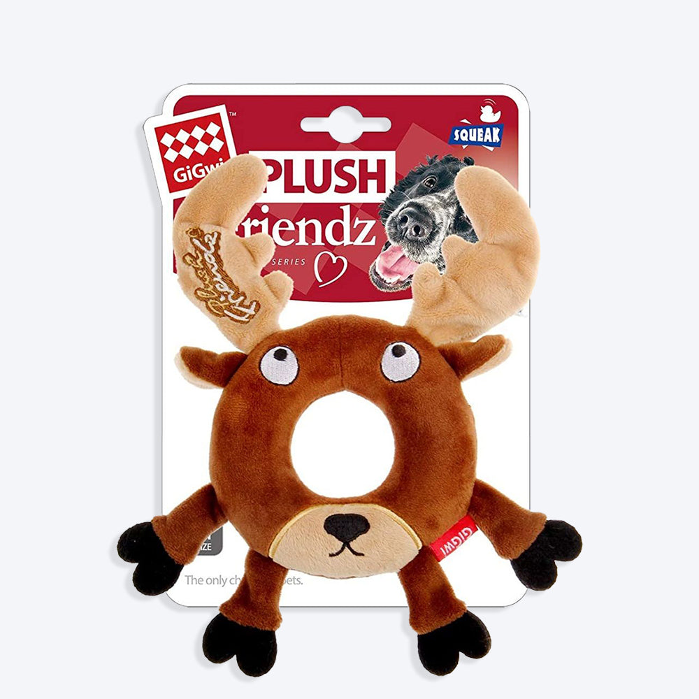 GiGwi Friendz Dog Plush Toy - Deer (with Foam Rubber Ring and Squeaker) - Heads Up For Tails
