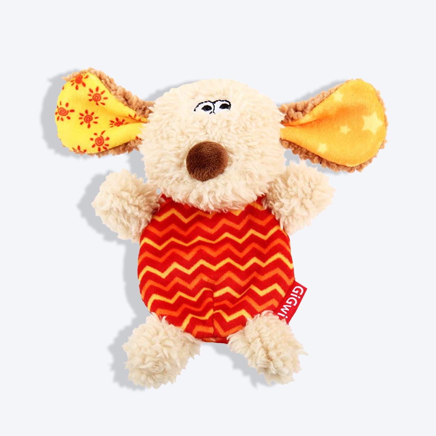 GiGwi Plush Friendz Dog Toy with Refillable Squeaker - Dog - Grey/Red - Heads Up For Tails