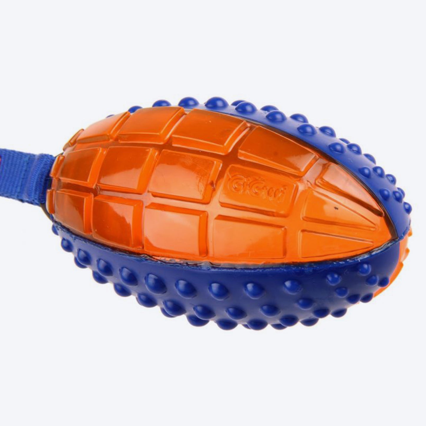 GiGwi Push To Mute Dog Chew Toy - Rugby Ball (Solid/Transparent) - Blue/Orange - Heads Up For Tails