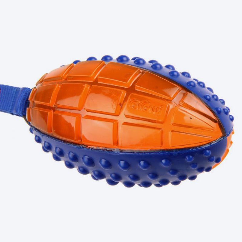 GiGwi Push To Mute Dog Chew Toy - Rugby Ball (Solid/Transparent) - Blue/Orange - Heads Up For Tails