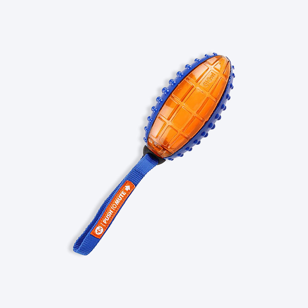 GiGwi Push To Mute Dog Chew Toy - Rugby Ball (Solid/Transparent) - Blue/Orange - Heads Up For Tails