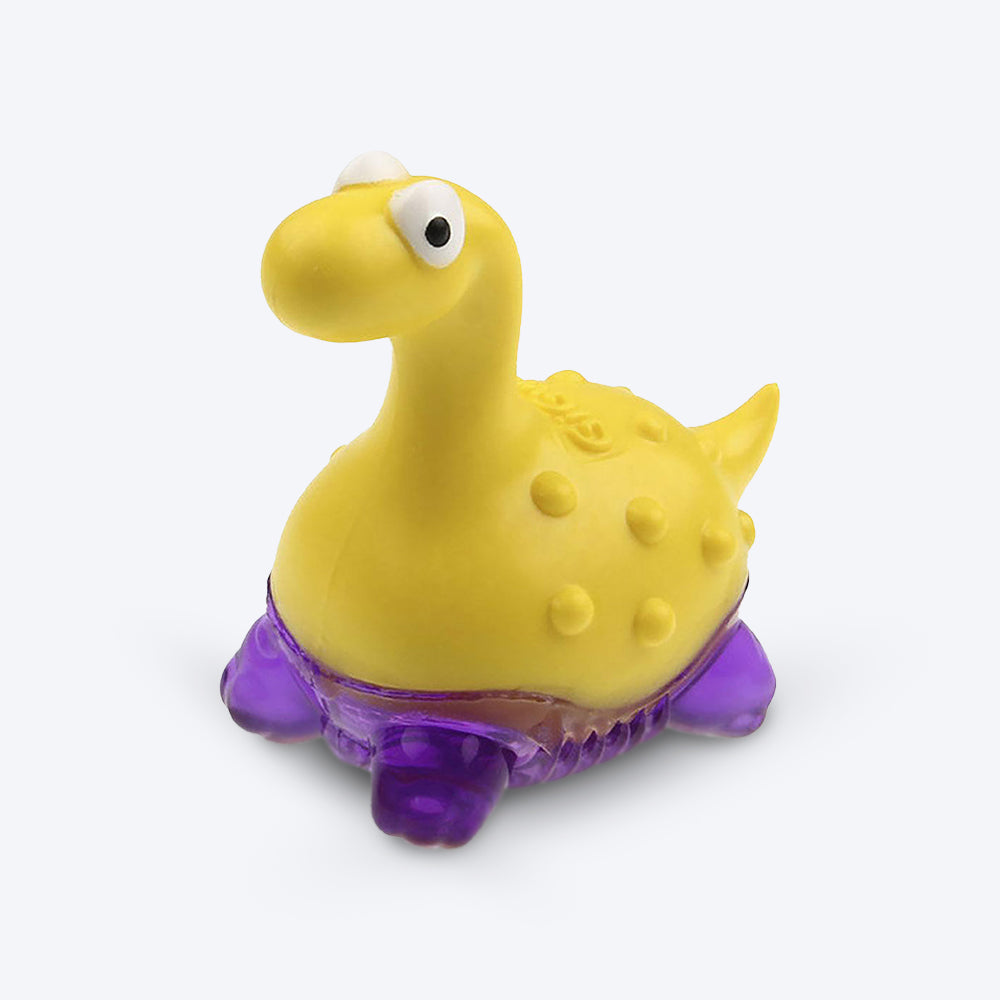 GiGwi Suppa Puppa Dog Squeaker Toy - Dino - Yellow/Purple - Heads Up For Tails