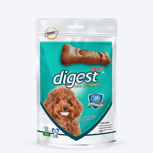 Gnawlers Digest More Plus Prebiotics Dental Chew Bone for Dogs - Heads Up For Tails