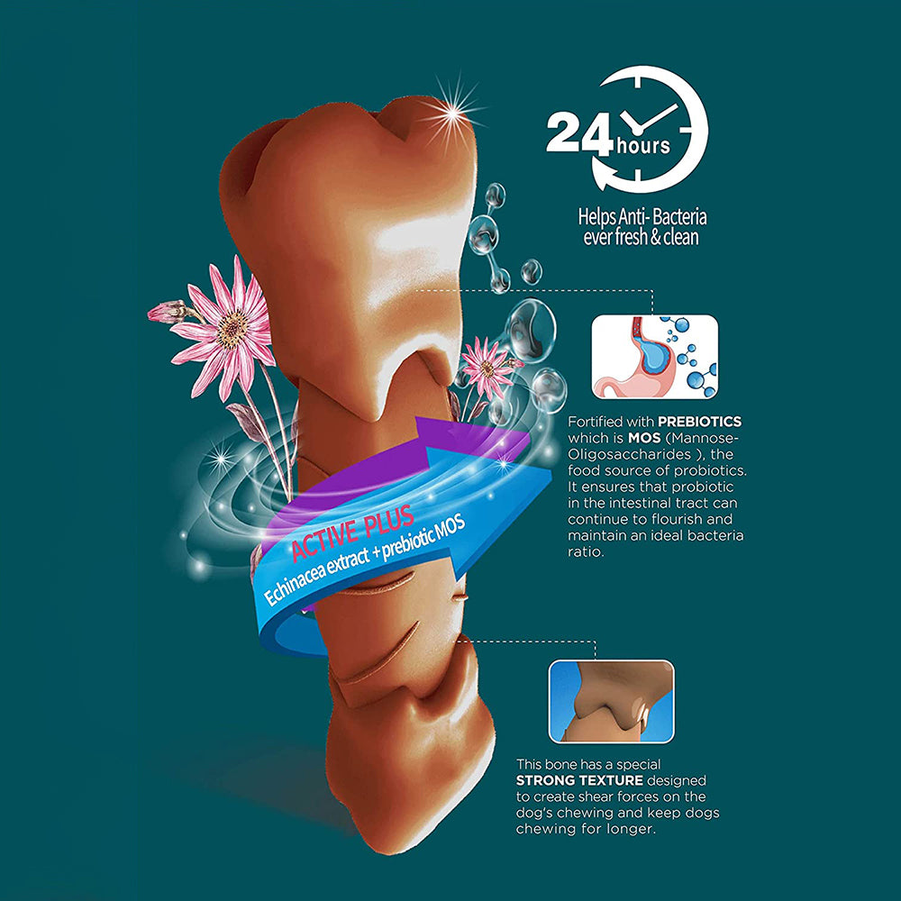Gnawlers Digest More Plus Prebiotics Dental Chew Bone for Dogs - Heads Up For Tails