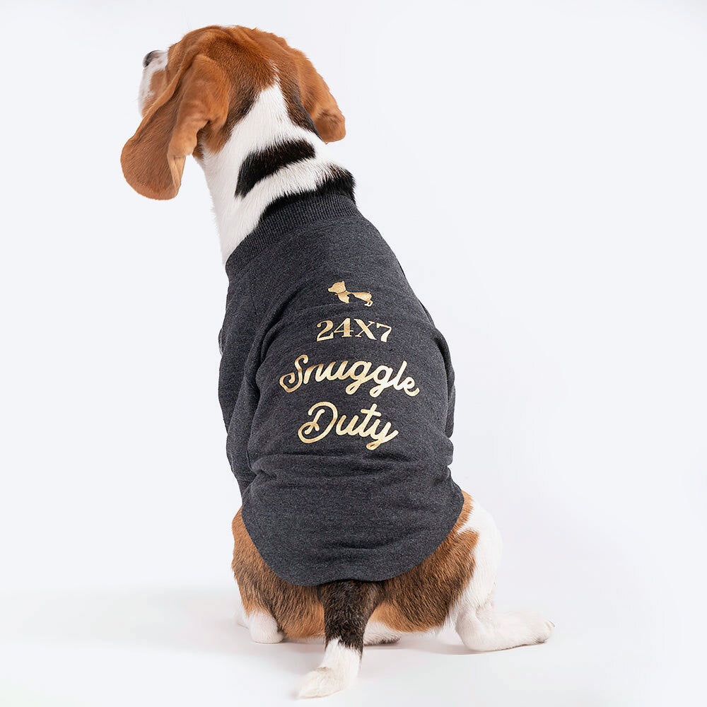 HUFT 24x7 Snuggle Duty Foil Print Pet Sweatshirt - Grey Melange - Heads Up For Tails