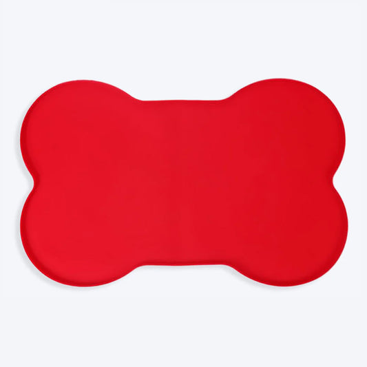 HUFT Anti Spill Food Mat for Pets - Bone - Red - Heads Up For Tails