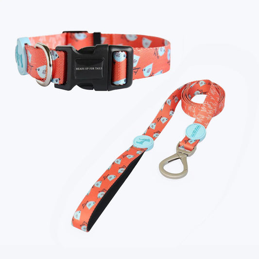 HUFT Birdie Collar and Leash Set for Dogs - Orange - Heads Up For Tails
