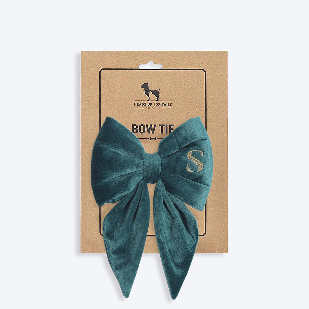 HUFT Personalised Luxe Velvet Dog Bow Tie - Peacock Blue - Heads Up For Tails