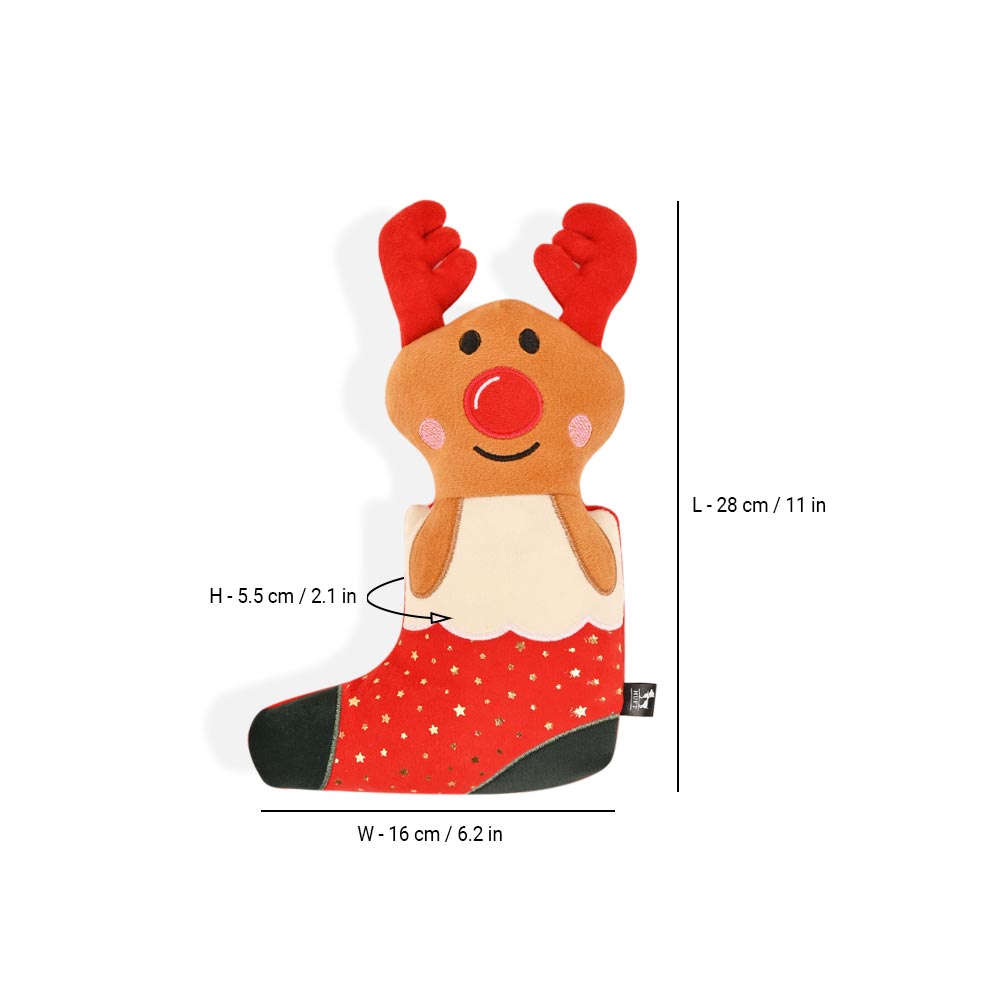 HUFT Rudolph Cuddle Dog Toy (Red and Green) - Heads Up For Tails