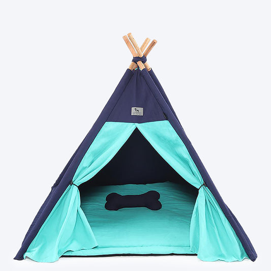 HUFT Teepee Tent for Dogs & Cats - Blue & Turquoise - Heads Up For Tails