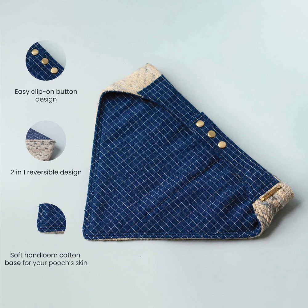 IndieGood Handloom 2 in 1 Bandana For Dog - Soft Weaves - M/L - Heads Up For Tails