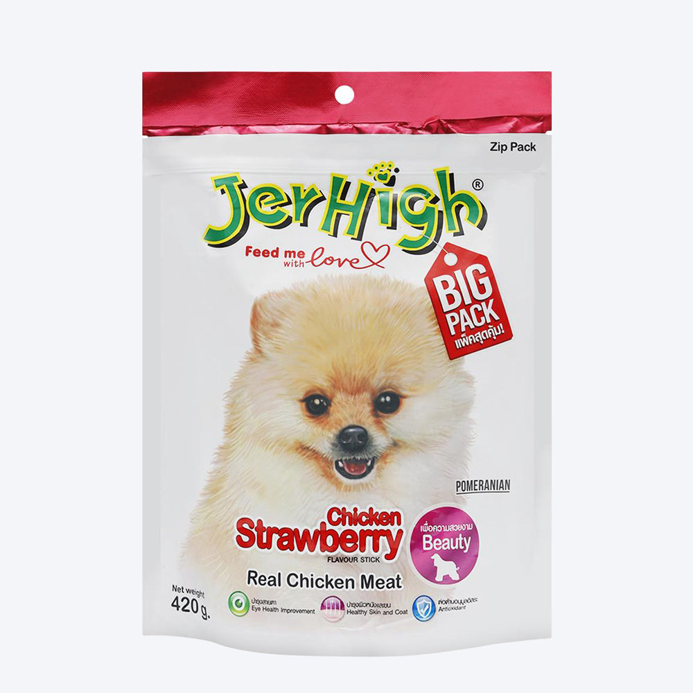 JerHigh Strawberry Stick Dog Treats with Real Chicken Meat1