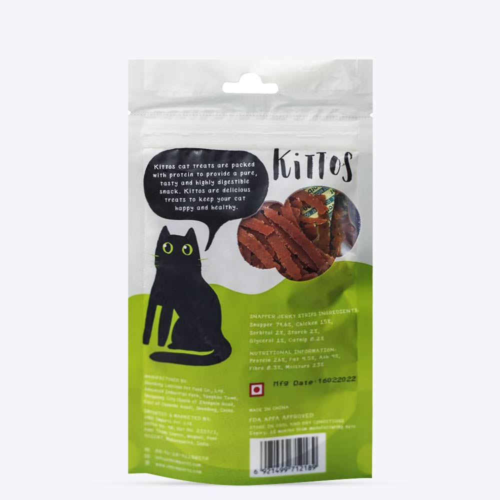 Kittos Purr-Fect Snapper Jerky Strips Cat Treats - 35 g - Heads Up For Tails