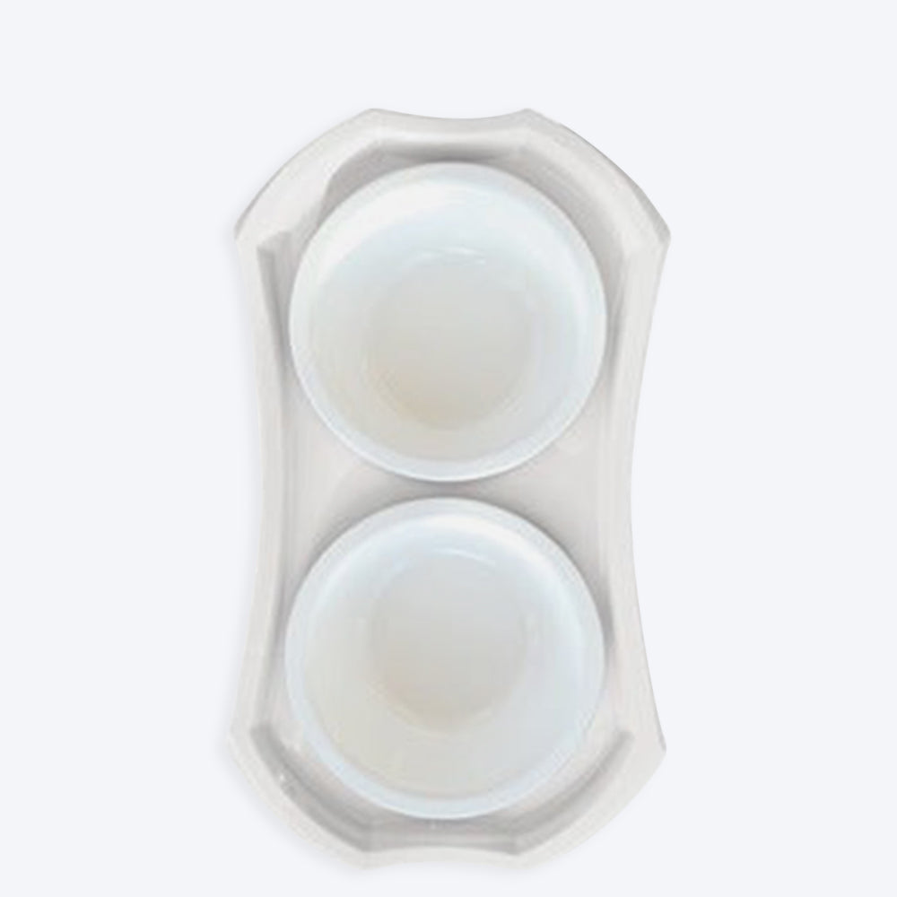 M-PETS Combi Double Bowl For Pets - Off White - Heads Up For Tails