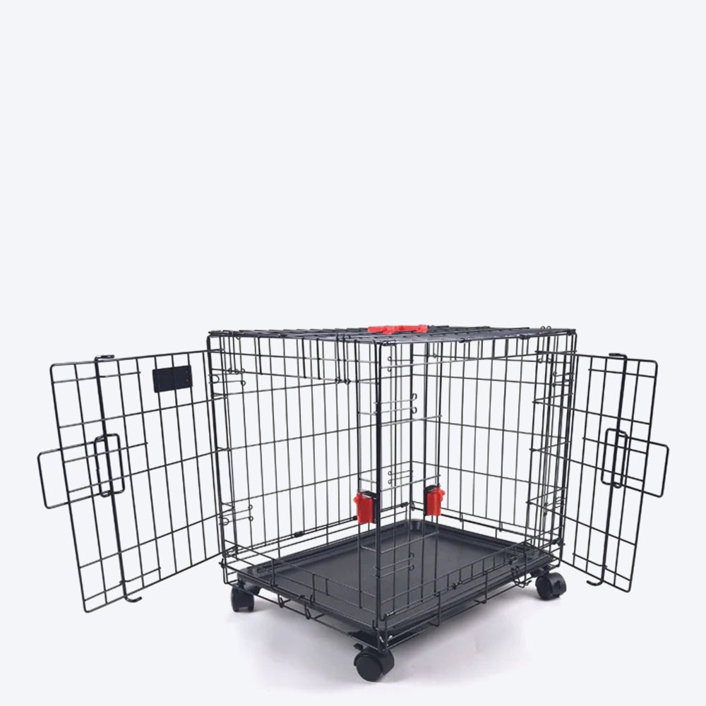M-Pets Voyager Wire Crate with 2 Doors and Wheels - Heads Up For Tails