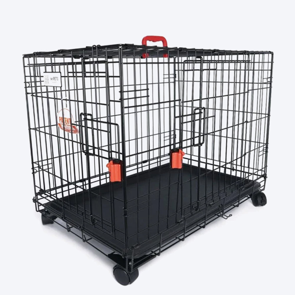 M-Pets Voyager Wire Crate with 2 Doors and Wheels - Heads Up For Tails