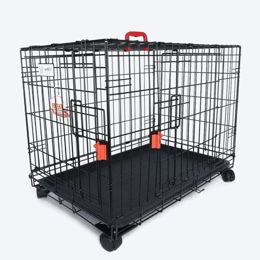 M-Pets Voyager Wire Crate with 2 Doors and Wheels - Heads Up For Tails