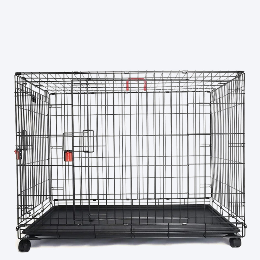 M-Pets Voyager Wire Crate with 2 Doors and Wheels - Heads Up For Tails