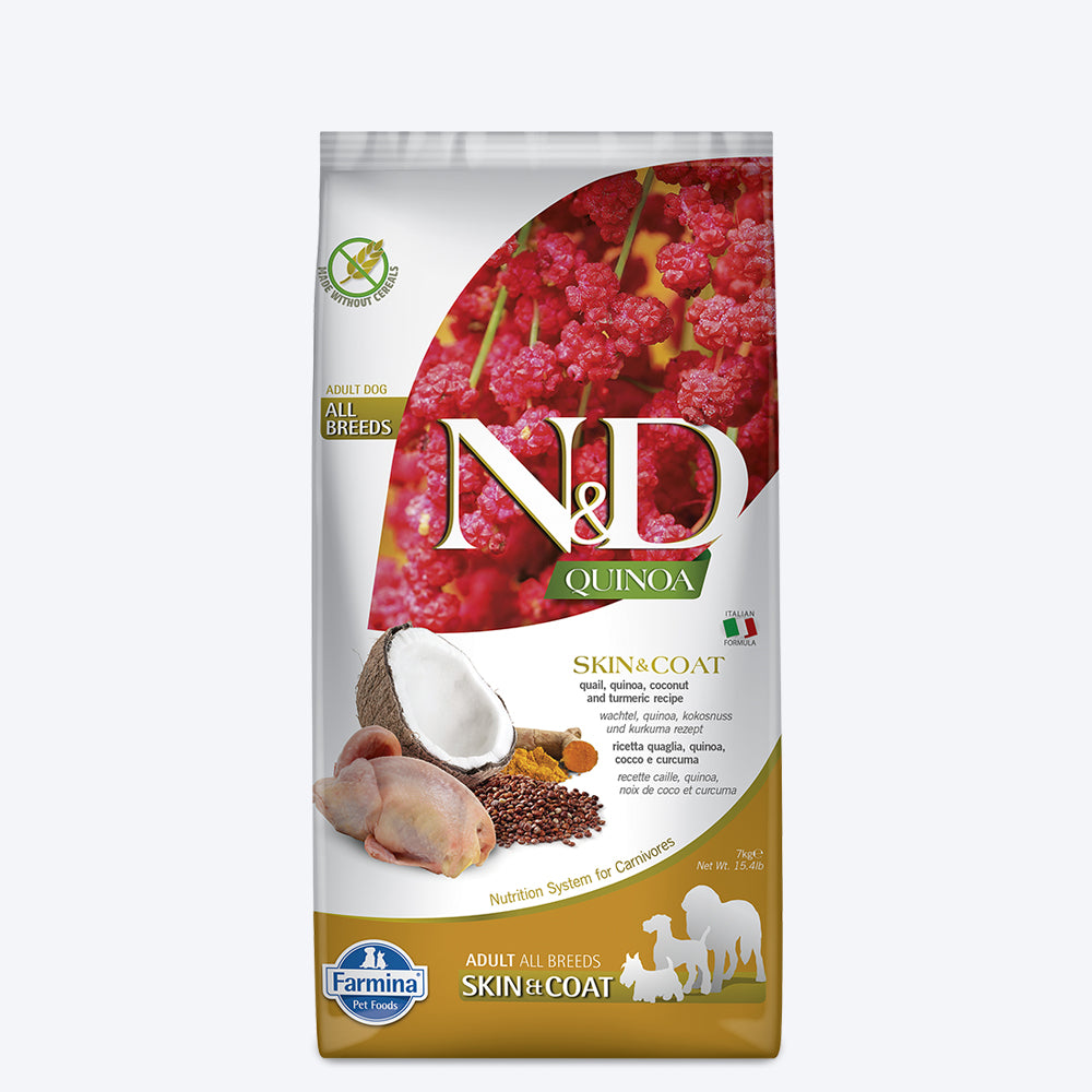 Farmina N&D Quinoa (Skin & Coat) Quail & Coconut all Breed Adult Dry Dog Food - Heads Up For Tails