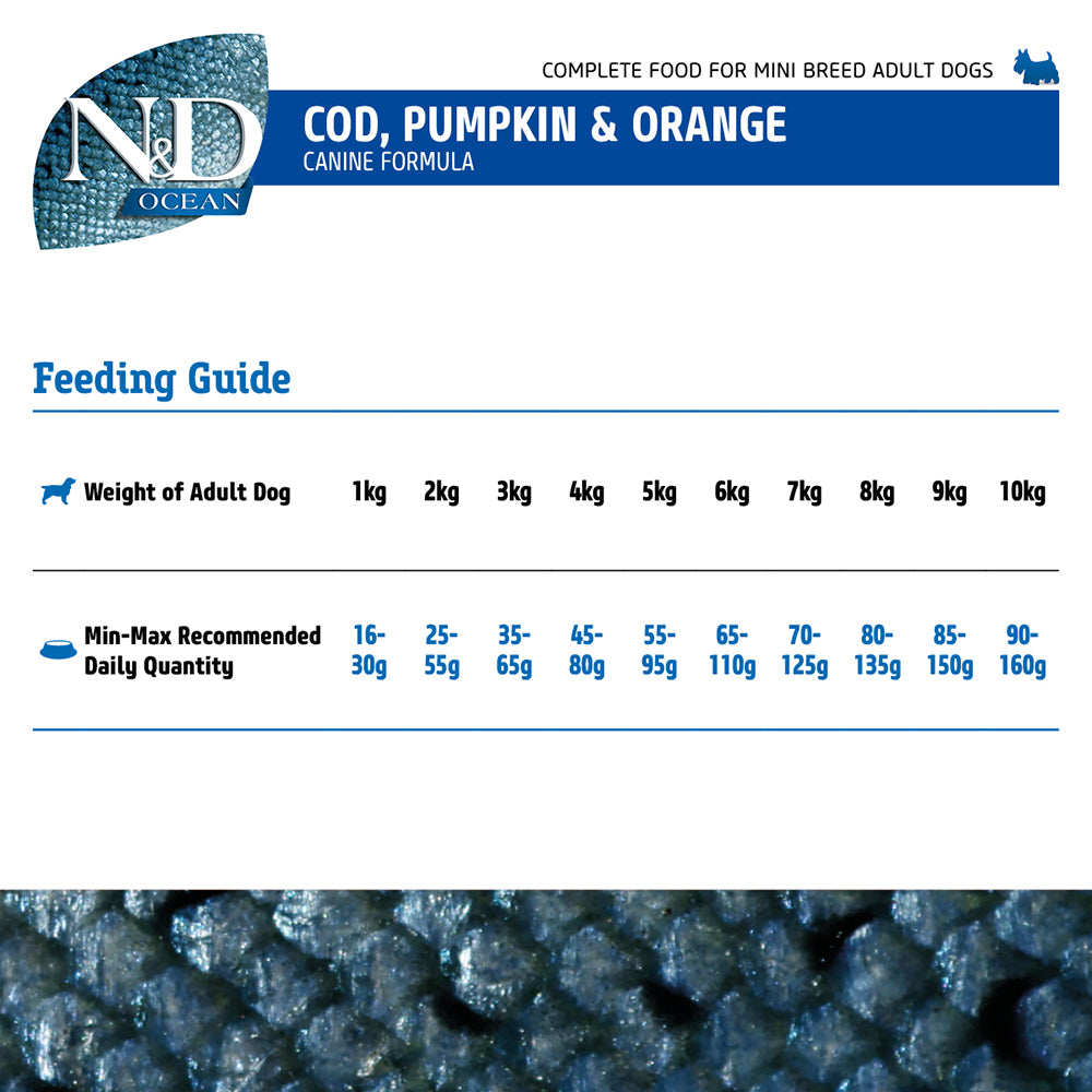 Farmina N&D Pumpkin Codfish & Orange Grain Free Adult Mini Breed Dry Dog Food - Heads Up For Tails