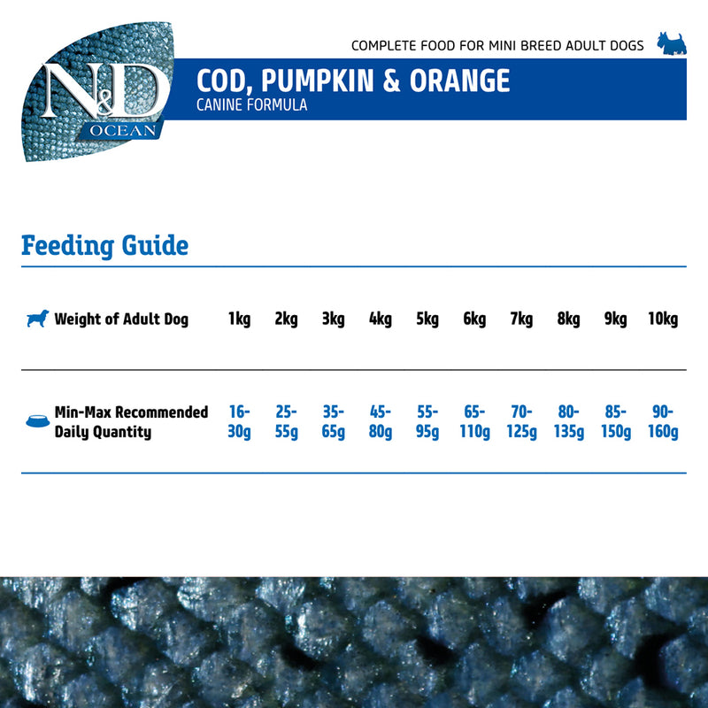 Farmina N&D Pumpkin Codfish & Orange Grain Free Adult Mini Breed Dry Dog Food - Heads Up For Tails