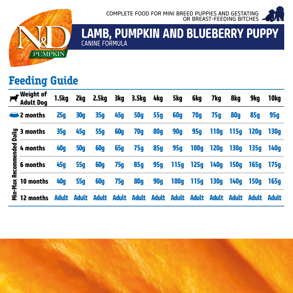 Farmina N&D Pumpkin Lamb & Blueberry Grain Free Mini Breed Dry Puppy Food - Heads Up For Tails