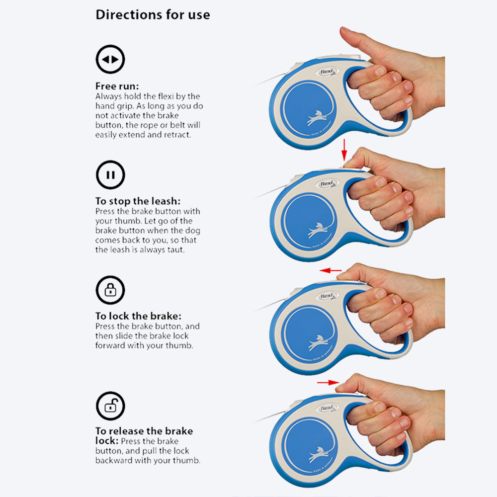 Flexi New Classic Retractable Dog Leash Tape -Blue - 5 m - Heads Up For Tails