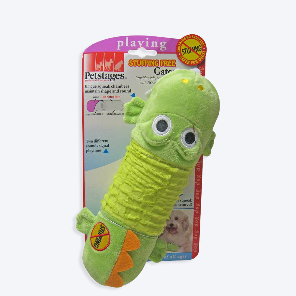 Petstages Stuffing Free Big Squeak Gator Plush Dog Toy - Heads Up For Tails