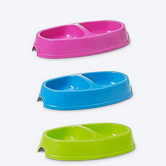 Savic Picnic Twin Cat Bowl Assorted Colours - Heads Up For Tails