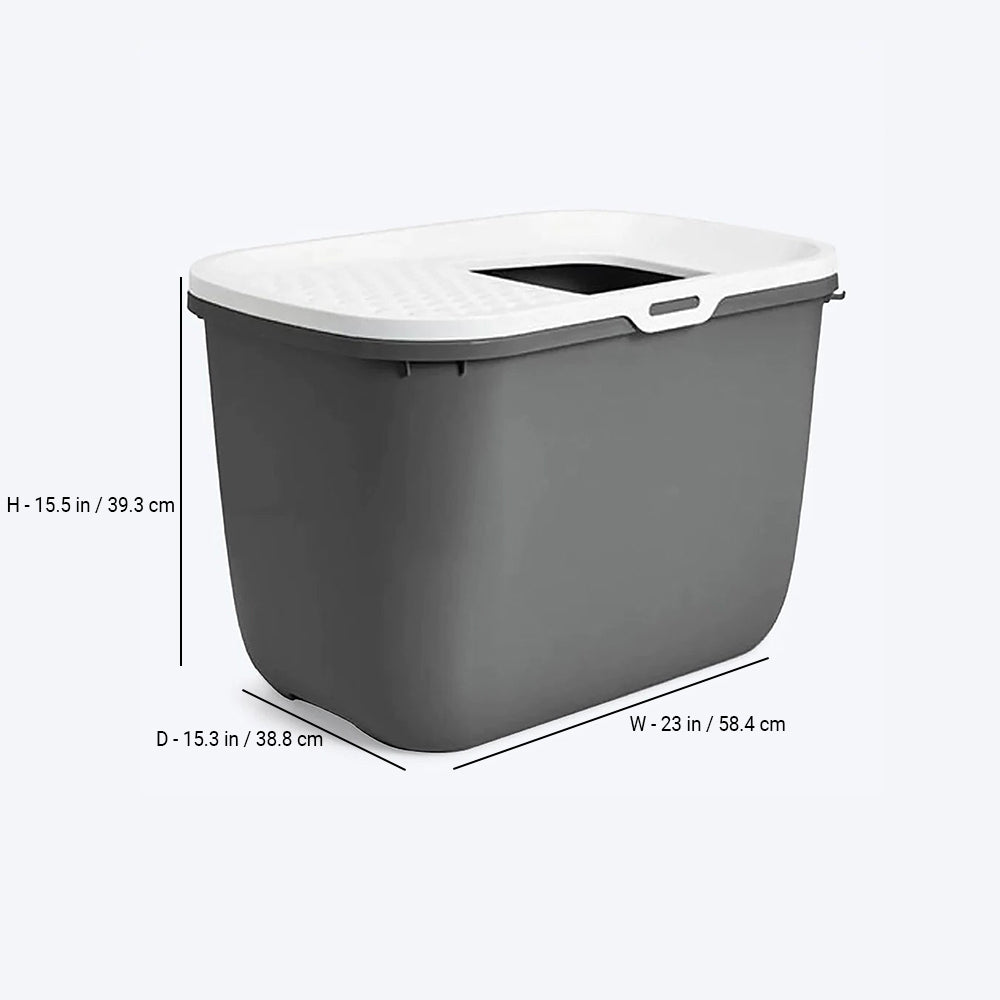 Savic Hop In Modern Cat Litter Tray - Anthracite - 23 x 15.3 x 15.5 inch - Heads Up For Tails