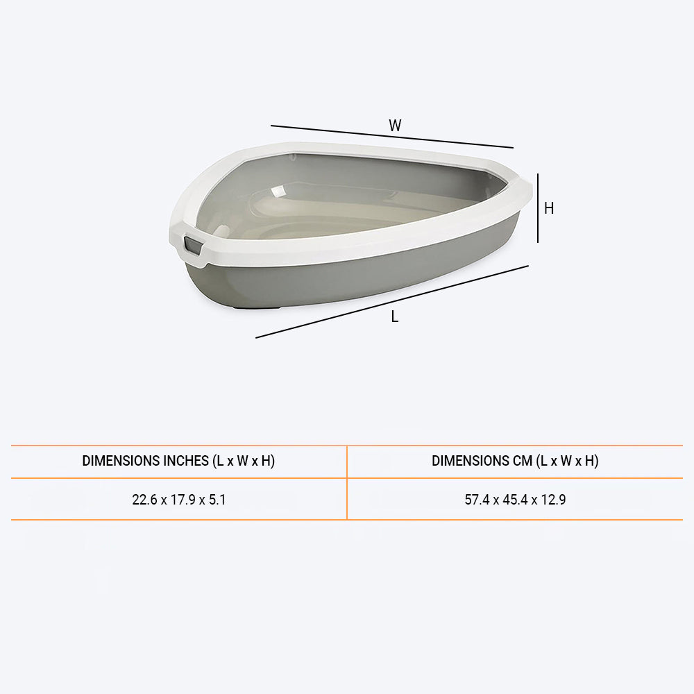 Savic Rincon Corner Cat Litter Tray with Rim - Cool Grey - 22.6 x 17.9 x 5.1 inch_02