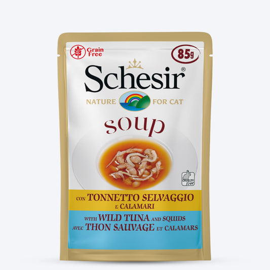 Schesir Soup with Wild Tuna And Squid Wet Cat Food - 85gm - Heads Up For Tails