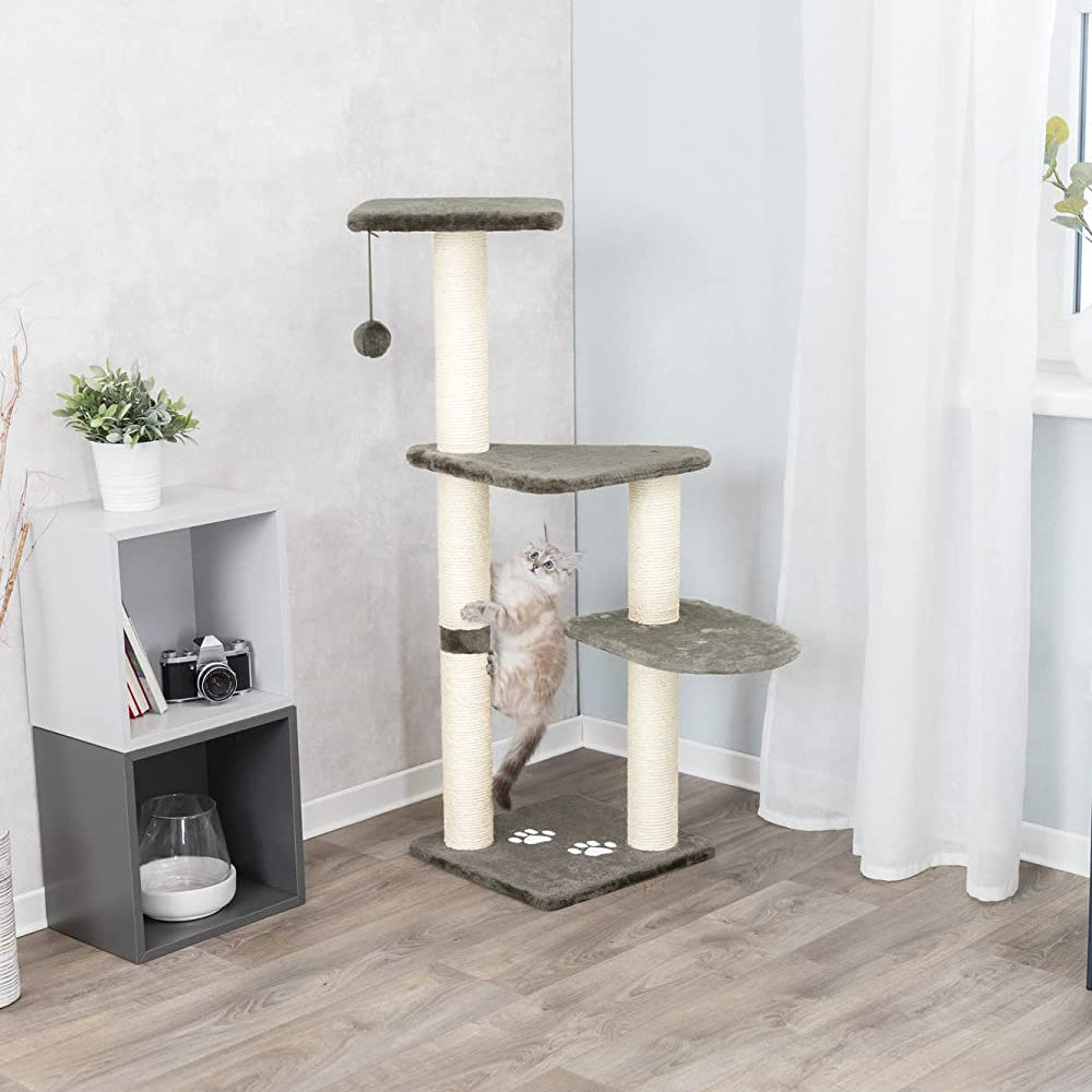 Trixie Atlea Cat Scratching Post - Platinum Grey with Paw Prints - Heads Up For Tails