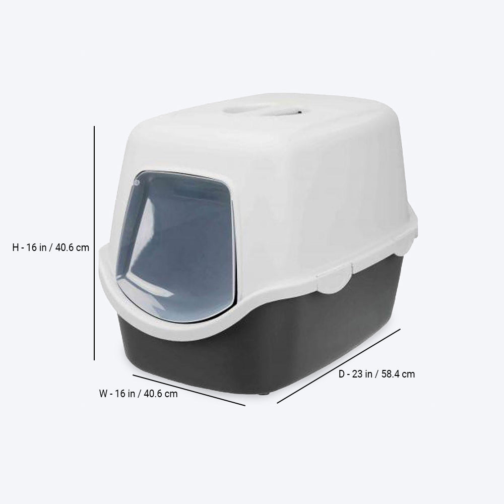 Trixie Vico Cat Litter Tray with Hood - Black/White - 23 x 16 x 16 inch - Heads Up For Tails