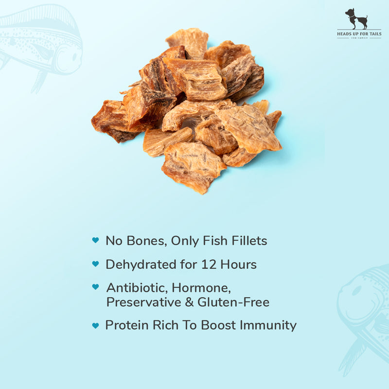 Sara's Doggie Treats Mahi Mahi Fish Jerky, 70 g, high protein, low fat, all-natural ingredients, suitable for dogs.