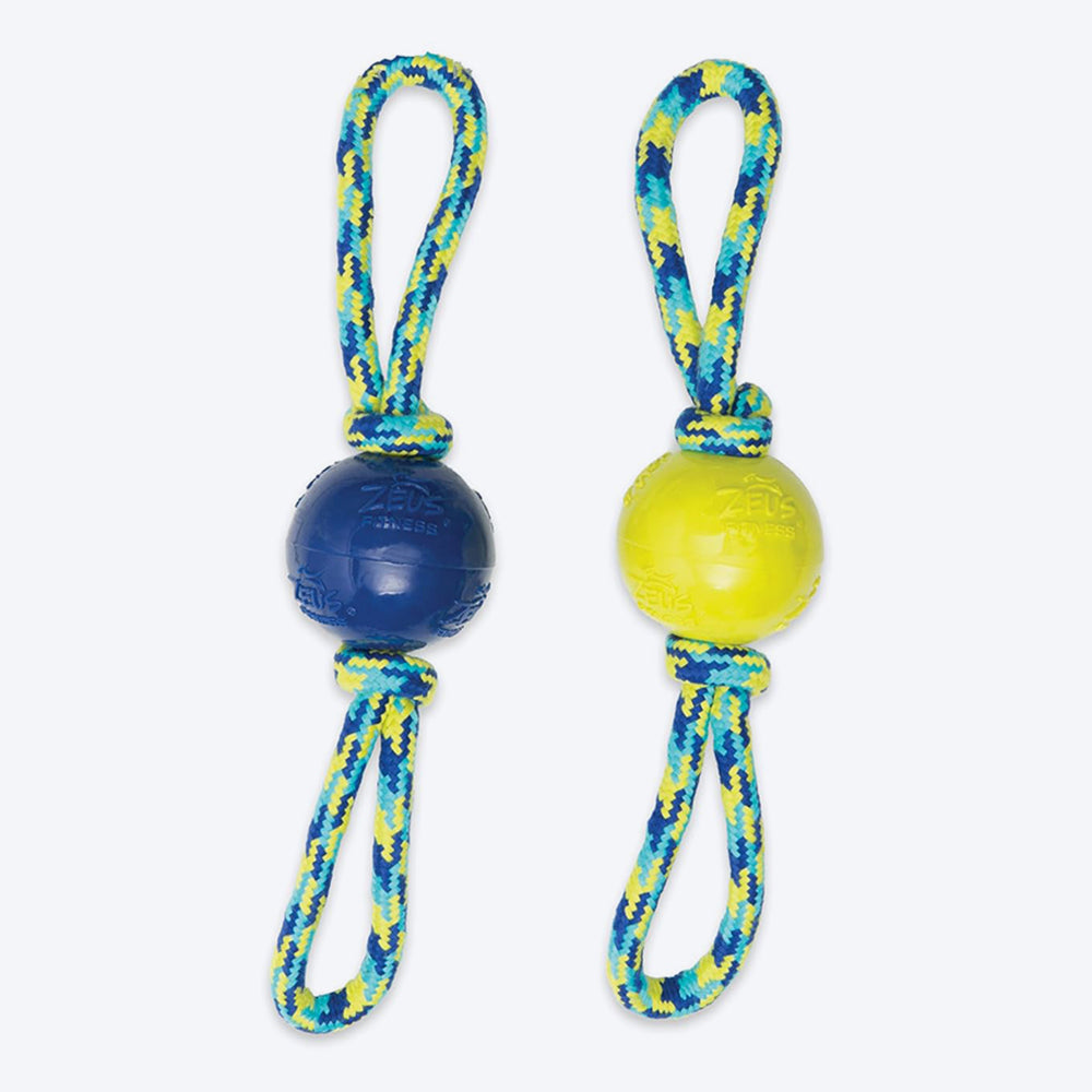 Zeus Fitness TPR & Rope Ball Tug With 2 Hand Loops Fetch Dog Toy - Green/Blue_01