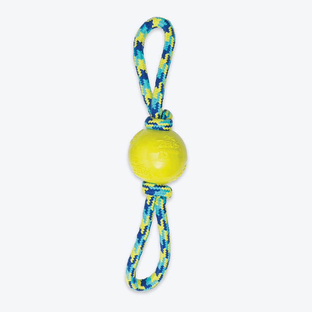 Zeus Fitness TPR & Rope Ball Tug With 2 Hand Loops Fetch Dog Toy - Green/Blue - Heads Up For Tails