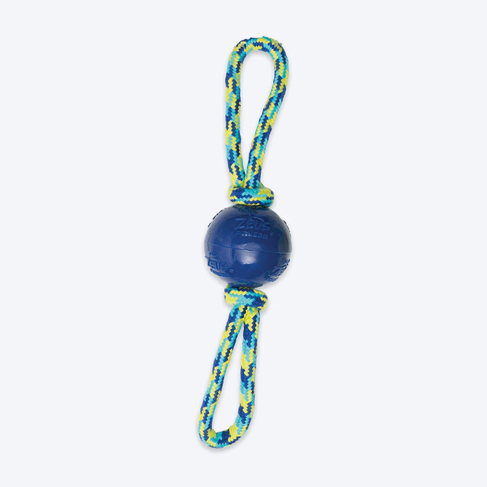 Zeus Fitness TPR & Rope Ball Tug With 2 Hand Loops Fetch Dog Toy - Green/Blue - Heads Up For Tails