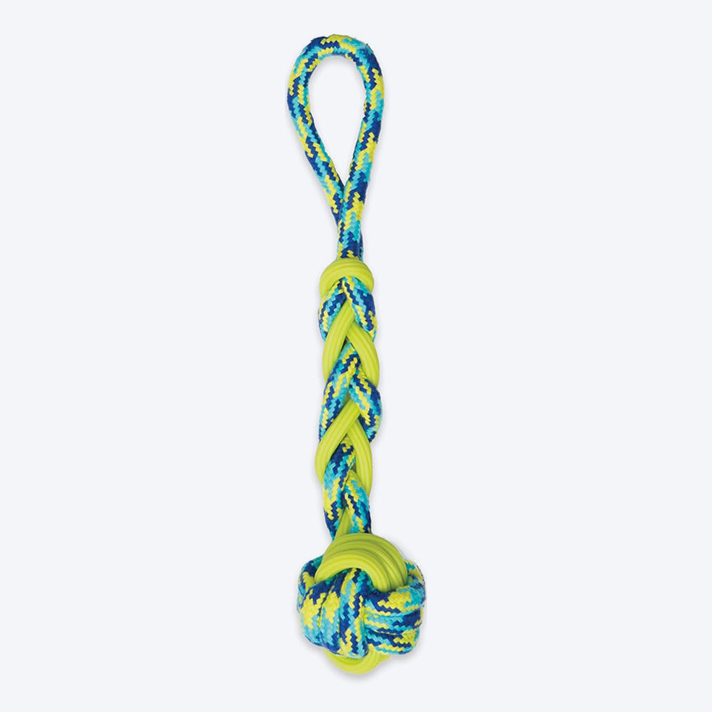 Zeus Fitness Rope & TPR Ball Tug Fetch Dog Toy - Green/Blue - Heads Up For Tails